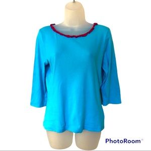 Jules Allen 100% Cotton Turquoise and Pink Top - Size Large